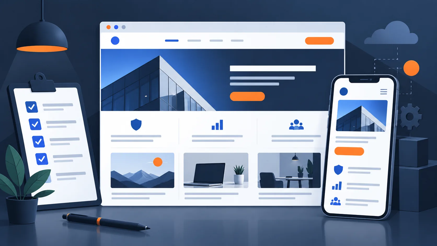 Struktura poslovne web stranice na računalu i mobitelu