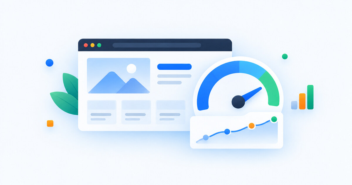 Ilustracija optimizacije brzine web stranice s mjeračem performansi